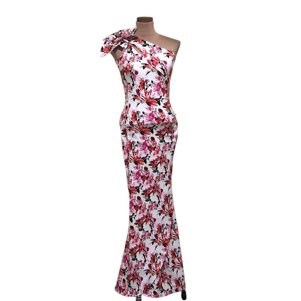 Chiara Boni Gosia Maxi Dress Size 2 White Pink Floral